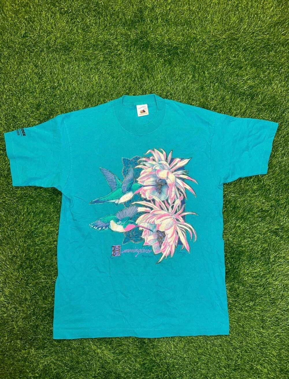 Fruit of the Loom Hummingbirds Westbridge BC T-Shirt Size L Teal Cotton
